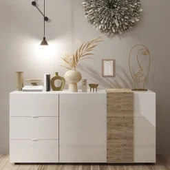 Madia 181x86h cm 2 ante 3 cassetti moderna bianco lucido rovere Universal