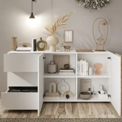 Madia 181x86h cm 2 ante 3 cassetti moderna bianco lucido rovere Universal