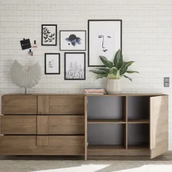 Madia 241x90h cm 2 ante 3 cassetti moderna rovere scuro Alvarez