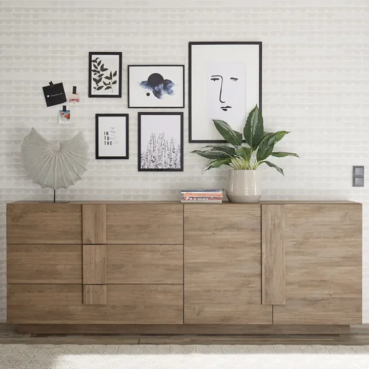 Madia 241x90h cm 2 ante 3 cassetti moderna rovere scuro Alvarez
