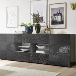 Madia 241x84h cm 2 ante 4 cassetti moderna grigio lucido Paradise