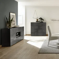 Madia 181x84h cm 2 ante 2 cassetti moderna grigio laccato lucido Paradise