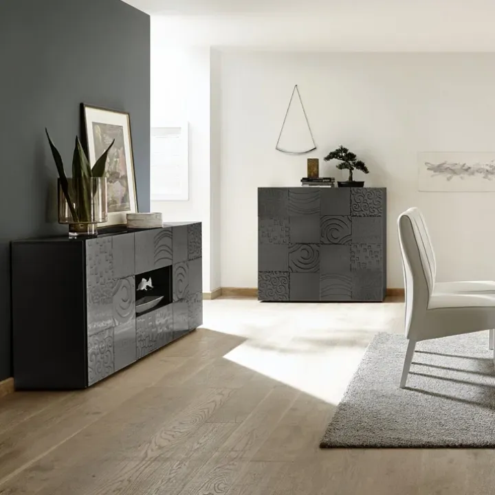 Madia 181x84h cm 2 ante 2 cassetti moderna grigio laccato lucido Paradise