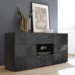 Madia 181x84h cm 2 ante 2 cassetti moderna grigio laccato lucido Paradise