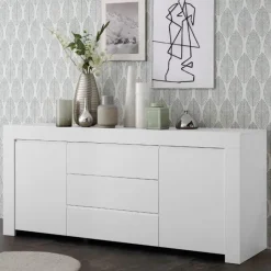 Madia 184x81h cm 2 ante 3 cassetti moderna bianco opaco Halston