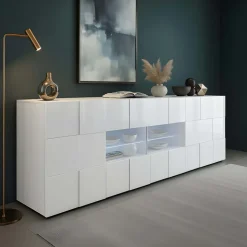 Madia 241x84h cm 2 ante 4 cassetti moderna bianco lucido Obsession