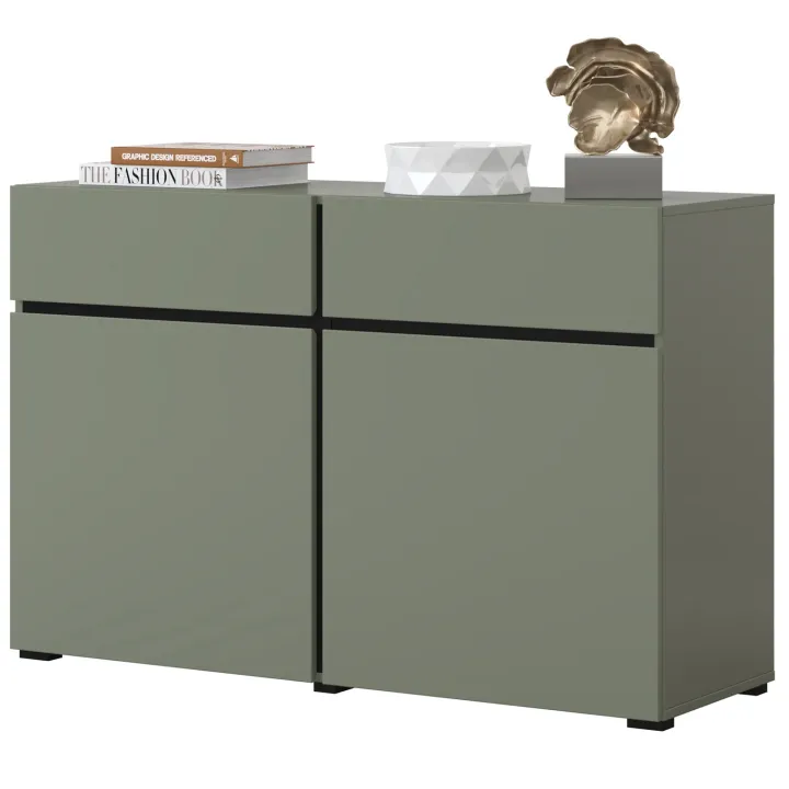 Madia 120x78h cm 2 ante 2 cassetti moderna verde nero Lolla