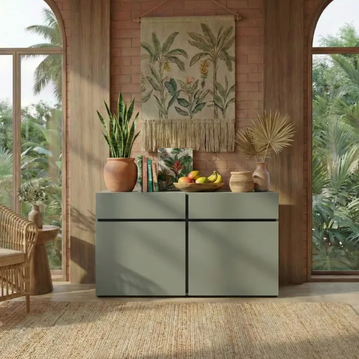 Madia 120x78h cm 2 ante 2 cassetti moderna verde nero Lolla