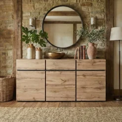 Madia 180x78h cm 3 ante 3 cassetti moderna rovere nero Lolla