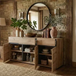 Madia 180x78h cm 3 ante 3 cassetti moderna rovere nero Lolla