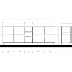 Madia 210x79h cm 4 ante 3 cassetti moderna bianco lucido Spirit