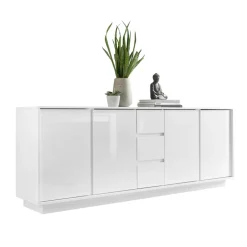 Madia 210x79h cm 4 ante 3 cassetti moderna bianco lucido Spirit