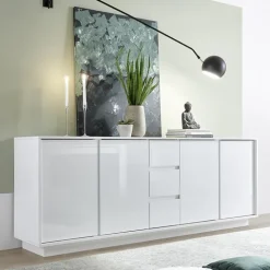 Madia 210x79h cm 4 ante 3 cassetti moderna bianco lucido Spirit