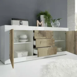 Madia 210x86h cm 2 ante 3 cassetti moderna bianco lucido pero Eternity