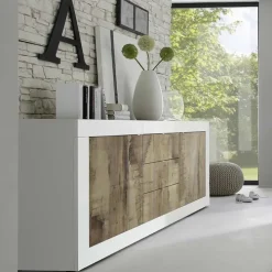 Madia 210x86h cm 2 ante 3 cassetti moderna bianco lucido pero Eternity