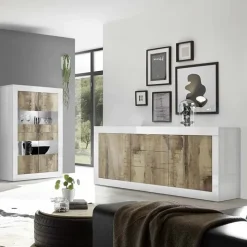 Madia 210x86h cm 2 ante 3 cassetti moderna bianco lucido pero Eternity
