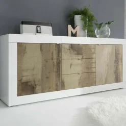 Madia 210x86h cm 2 ante 3 cassetti moderna bianco lucido pero Eternity