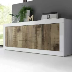 Madia 210x86h cm 2 ante 3 cassetti moderna bianco lucido pero Eternity