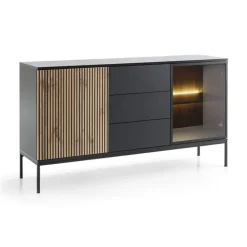 Madia 153x83h cm 2 ante 3 cassetti moderna nero rovere antico cannettato Bali