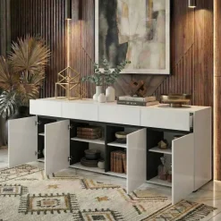 Madia 225x78h cm 4 ante 4 cassetti moderna bianco opaco nero Lolla