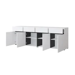 Madia 225x78h cm 4 ante 4 cassetti moderna bianco opaco nero Lolla