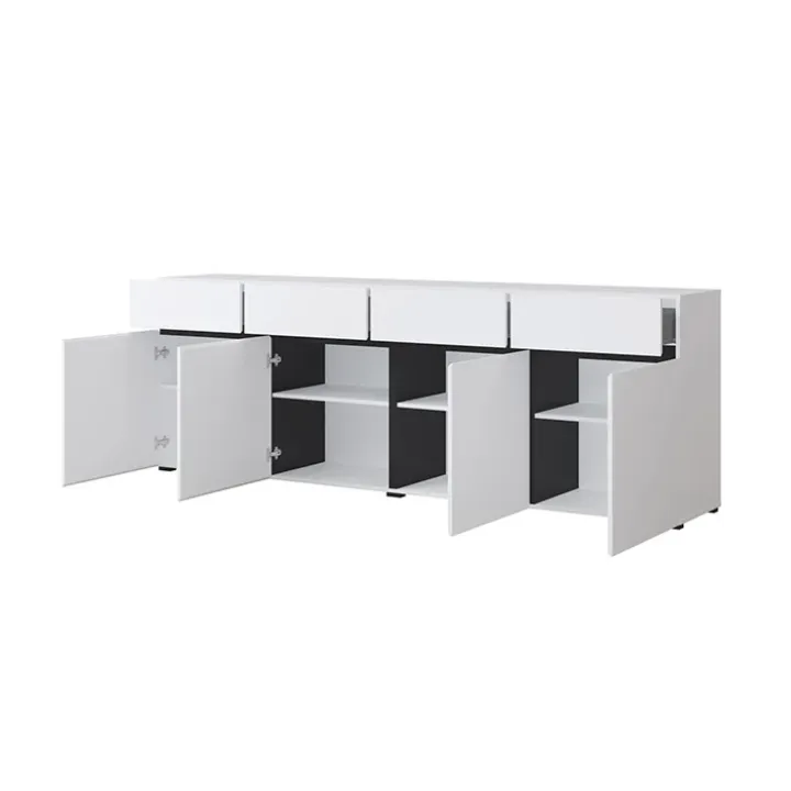 Madia 225x78h cm 4 ante 4 cassetti moderna bianco opaco nero Lolla