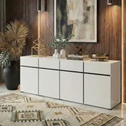 Madia 225x78h cm 4 ante 4 cassetti moderna bianco opaco nero Lolla