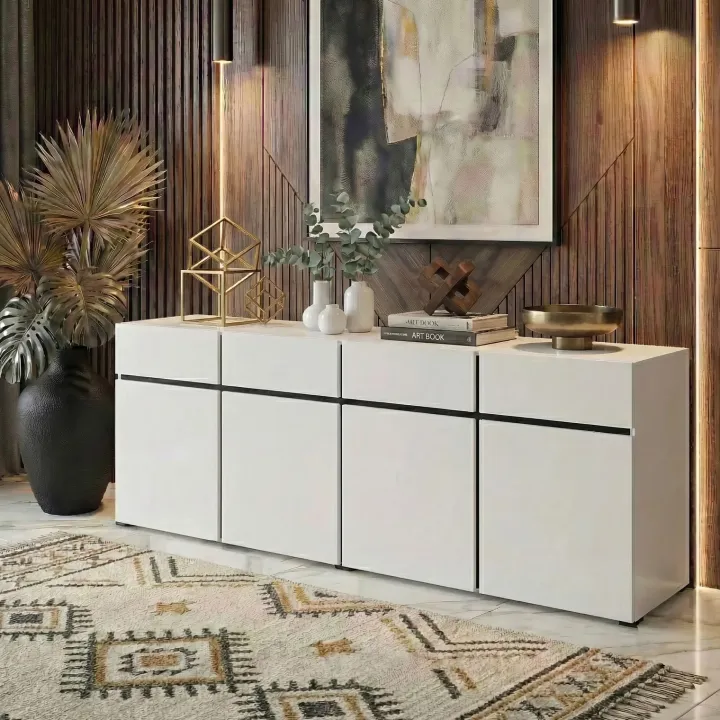 Madia 225x78h cm 4 ante 4 cassetti moderna bianco opaco nero Lolla
