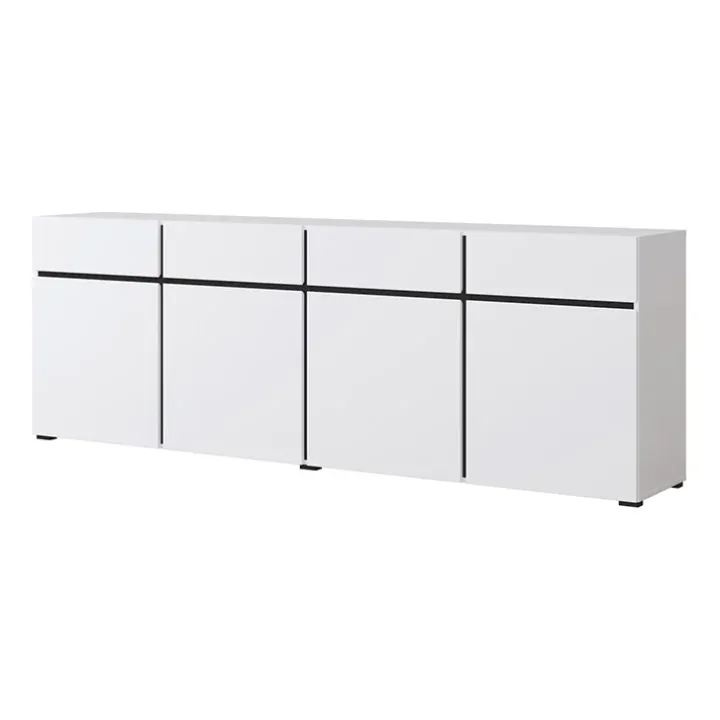 Madia 225x78h cm 4 ante 4 cassetti moderna bianco opaco nero Lolla