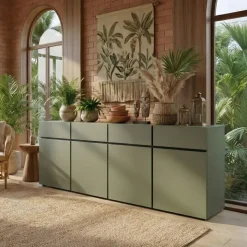 Madia 225x78h cm 4 ante 4 cassetti moderna verde nero Lolla