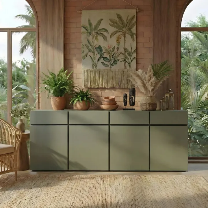 Madia 225x78h cm 4 ante 4 cassetti moderna verde nero Lolla