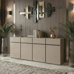 Madia 225x78h cm 4 ante 4 cassetti moderna tortora nero Lolla
