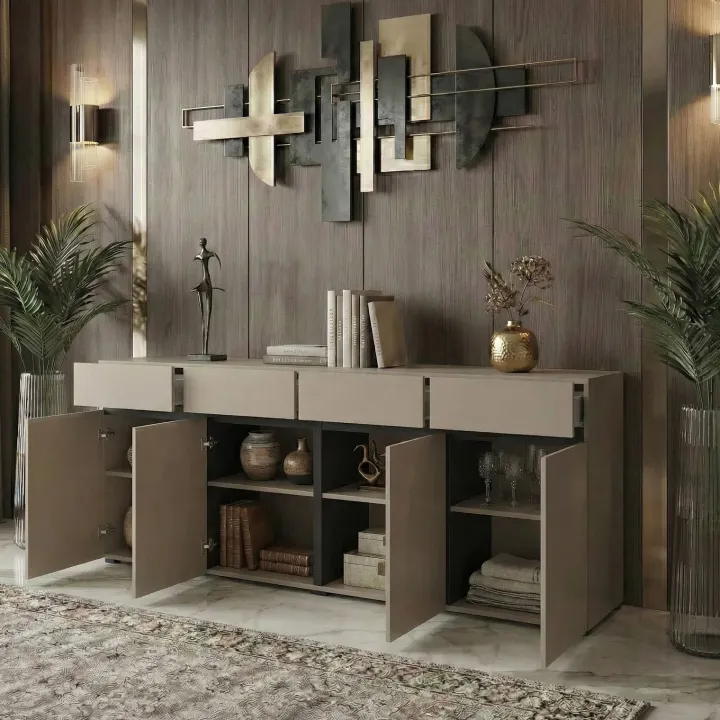 Madia 225x78h cm 4 ante 4 cassetti moderna tortora nero Lolla