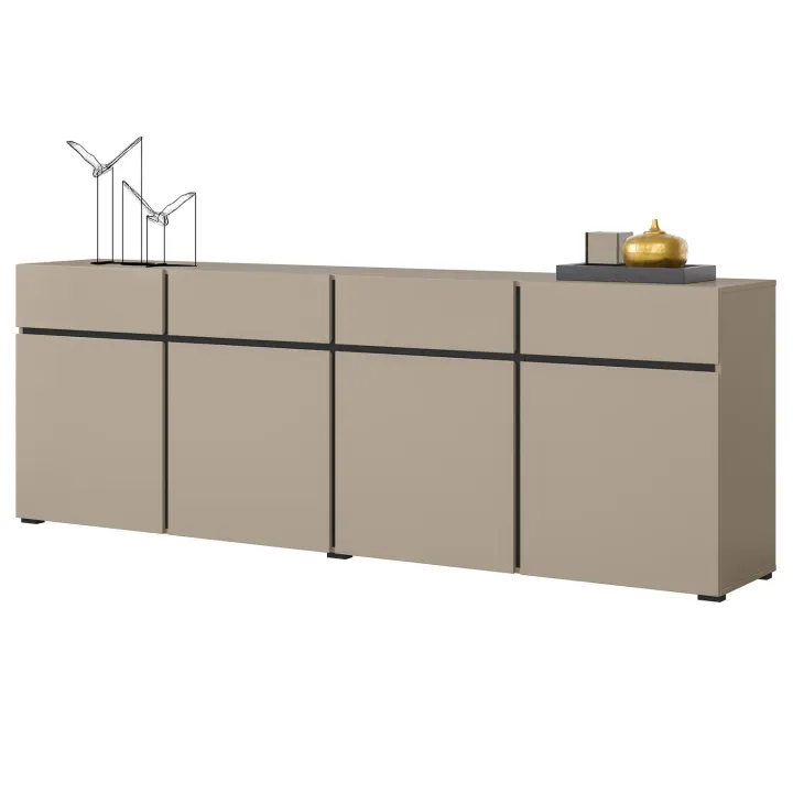 Madia 225x78h cm 4 ante 4 cassetti moderna tortora nero Lolla