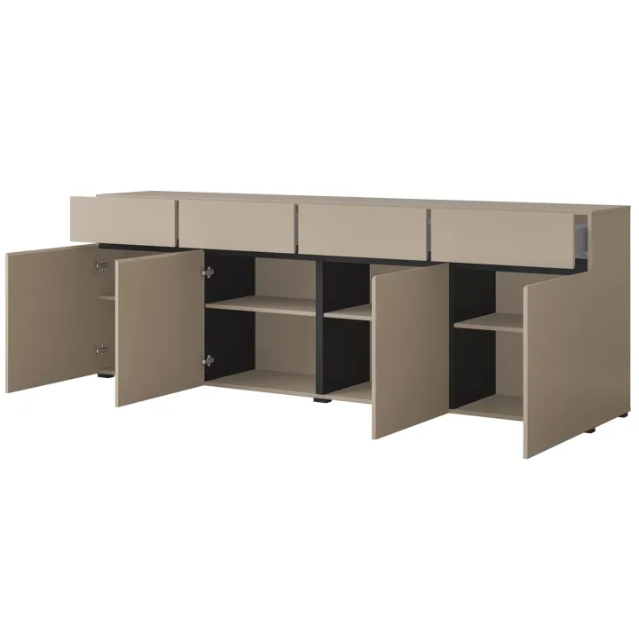 Madia 225x78h cm 4 ante 4 cassetti moderna tortora nero Lolla