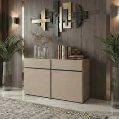 Madia 120x78h cm 2 ante 2 cassetti moderna tortora nero Lolla