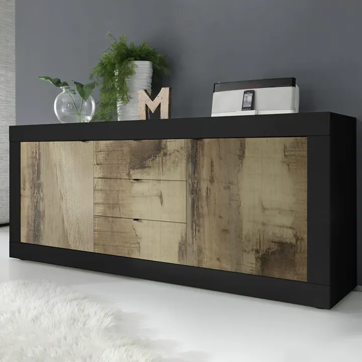 Madia 210x86h cm 2 ante 3 cassetti moderna nero pero Eternity