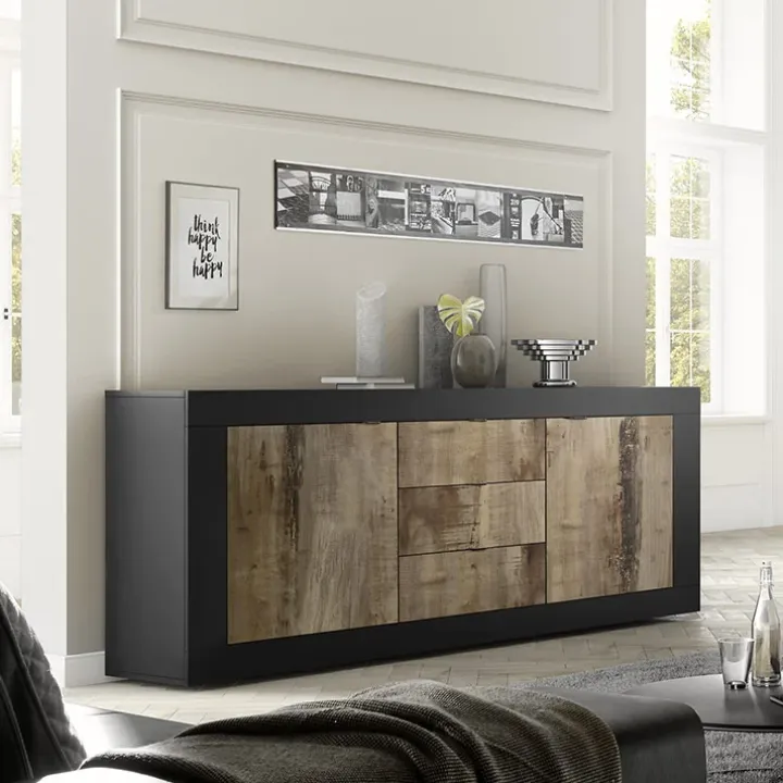 Madia 210x86h cm 2 ante 3 cassetti moderna nero pero Eternity