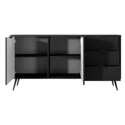 Madia 163x81h cm 2 ante 3 cassetti nero opaco cannettato Ramis