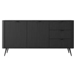 Madia 163x81h cm 2 ante 3 cassetti nero opaco cannettato Ramis