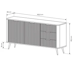 Madia 163x81h cm 2 ante 3 cassetti nero opaco cannettato Ramis