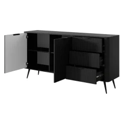 Madia 163x81h cm 2 ante 3 cassetti nero opaco cannettato Ramis