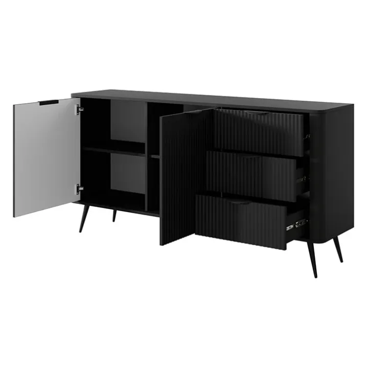 Madia 163x81h cm 2 ante 3 cassetti nero opaco cannettato Ramis