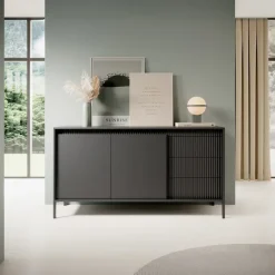 Madia 154x82h cm 2 ante 3 cassetti nero opaco cannettato Ciar