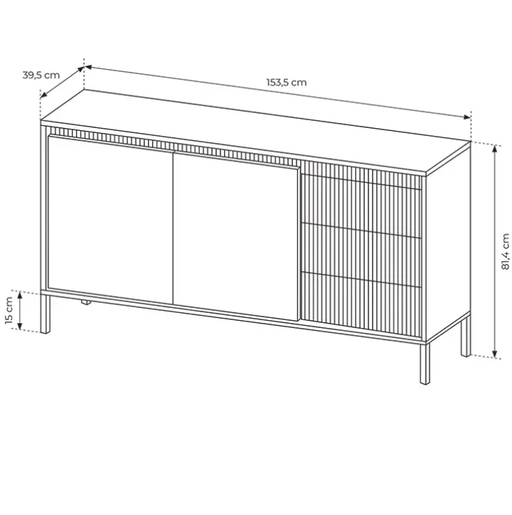 Madia 154x82h cm 2 ante 3 cassetti nero opaco cannettato Ciar