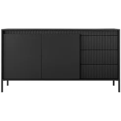 Madia 154x82h cm 2 ante 3 cassetti nero opaco cannettato Ciar