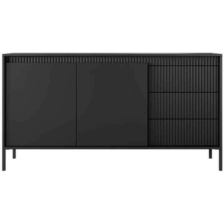 Madia 154x82h cm 2 ante 3 cassetti nero opaco cannettato Ciar