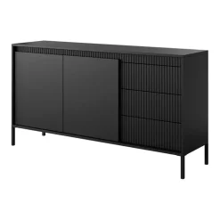 Madia 154x82h cm 2 ante 3 cassetti nero opaco cannettato Ciar