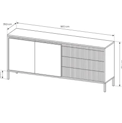 Madia 187x82h cm 2 ante 3 cassetti nero opaco cannettato Ciar