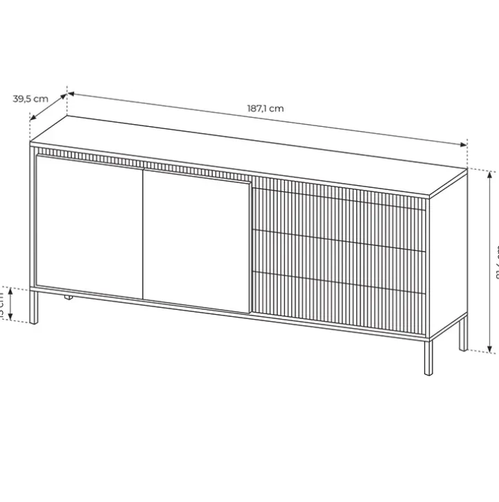 Madia 187x82h cm 2 ante 3 cassetti nero opaco cannettato Ciar
